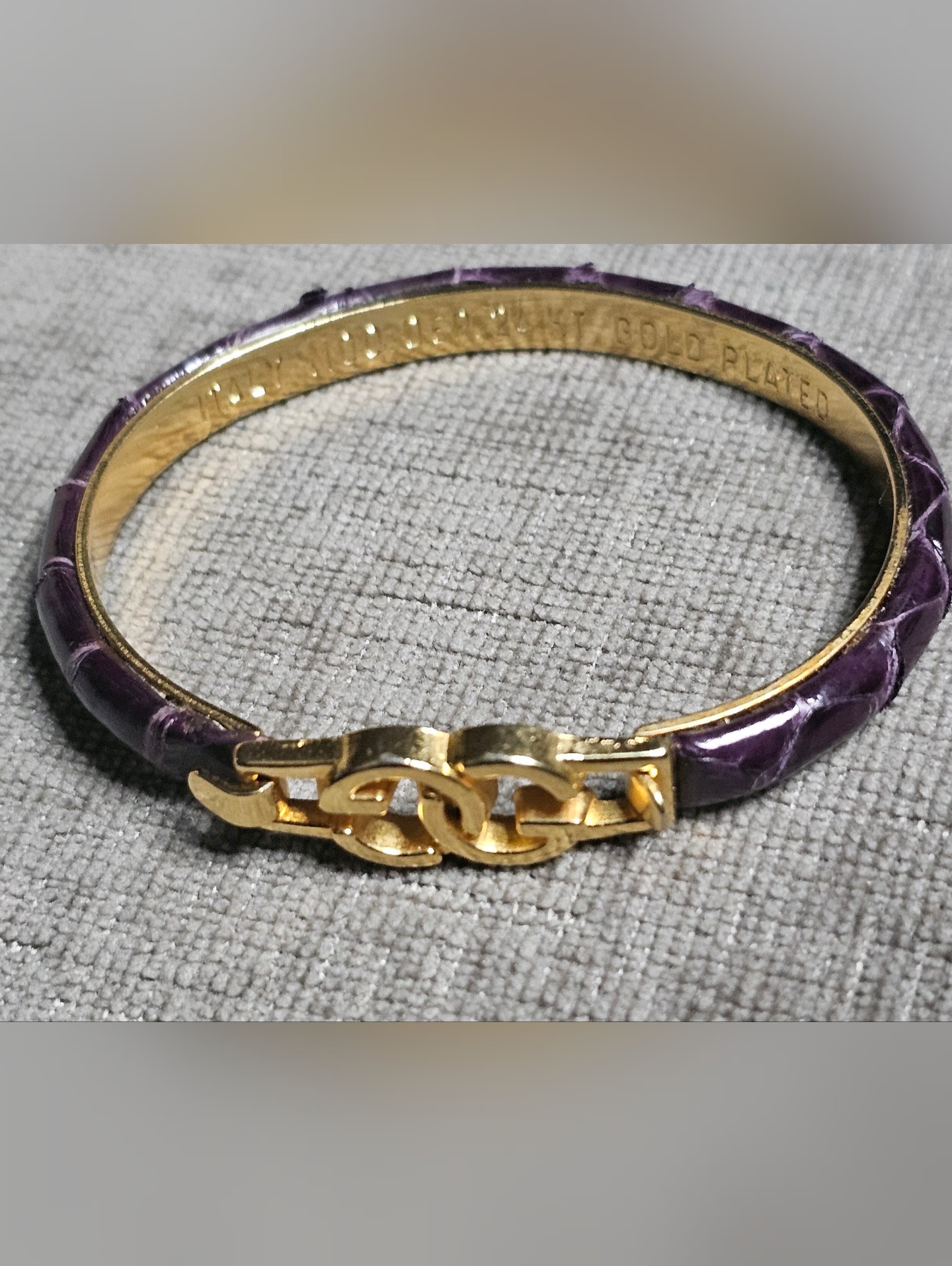 Gucci 24kt Gold Platedaccent Purple Snakeskin Bangle Bracelet - Women Jewelry